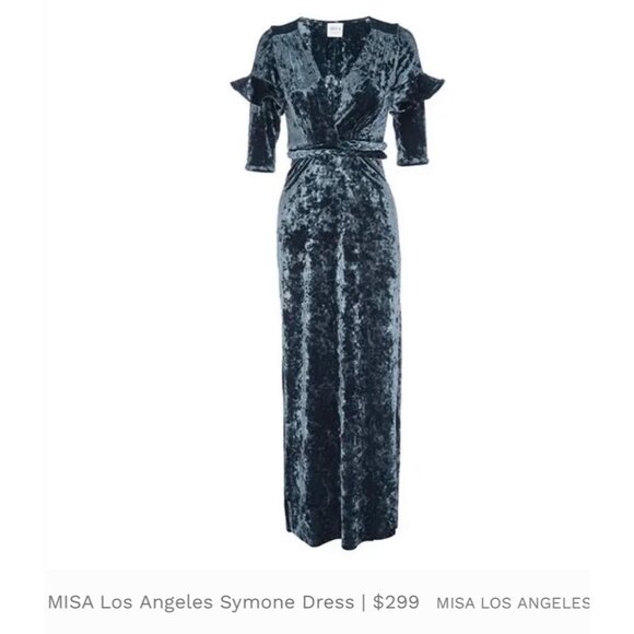 Misa Symone Wrap Dress Velvet Maxi Size Xs Ruffle Sleeves Braided Sash NWT - Picture 9 of 9